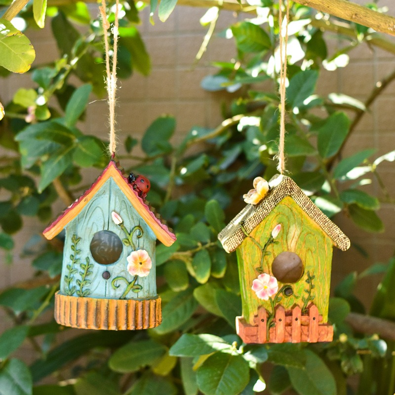 Smart Home Nest - รูปปั้นบ้านนกเรซินสไตล์ชนบทสำหรับตกแต่งสวนกลางแจ้ง, ของตกแต่งรังนกสำหรับลานบ้าน, ของตกแต่งสนามหญ้าที่สร้างสรรค์