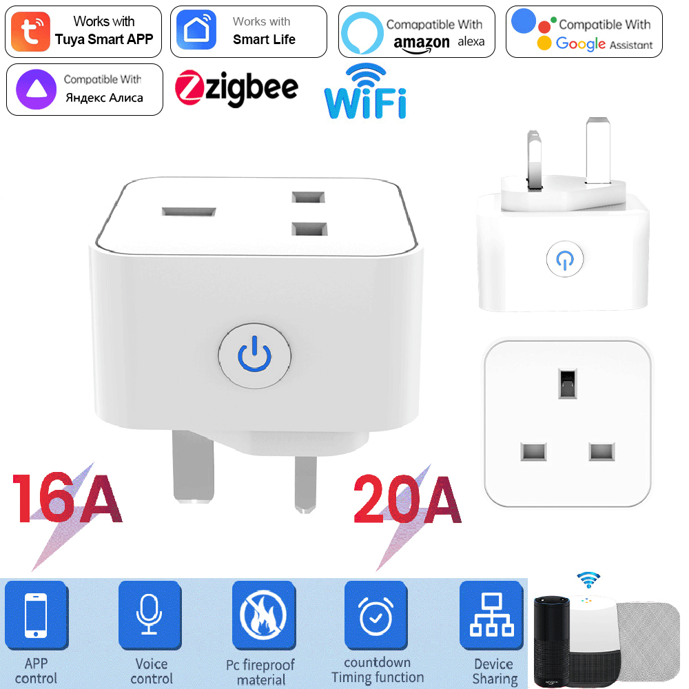 Smart Home Nest - ทูย่า สมาร์ทซ็อกเก็ต 16A/20A อินเตอร์เน็ตไร้สายหรือซิกบี ปลั๊กอังกฤษ 3