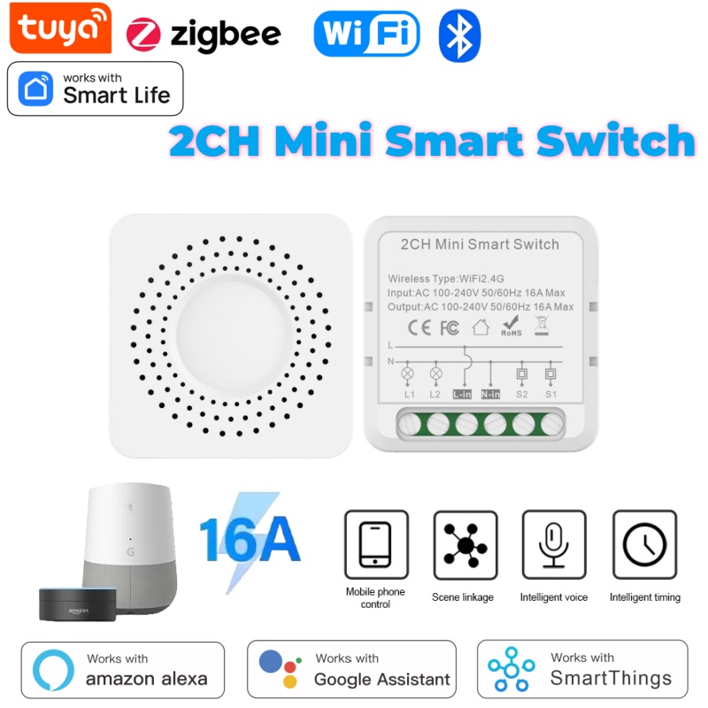 Smart Home Alexa - สวิตช์อัจฉริยะขนาดเล็ก Tuya WiFi 1-2-3-4 ช่อง 16A