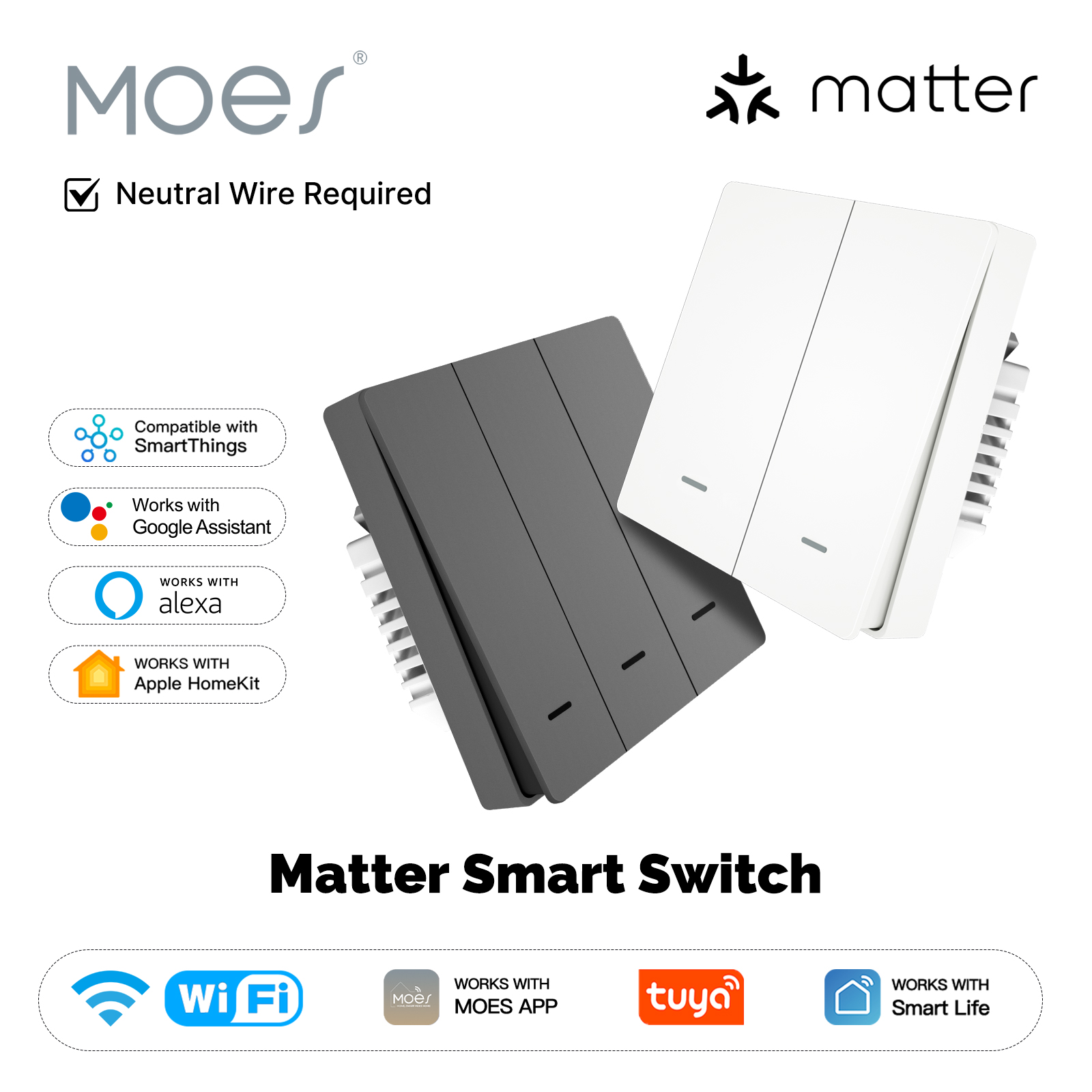 Smart Home Certification - MOES Matter Tuya WiFi สมาร์ทปุ่มสวิทช์ EU