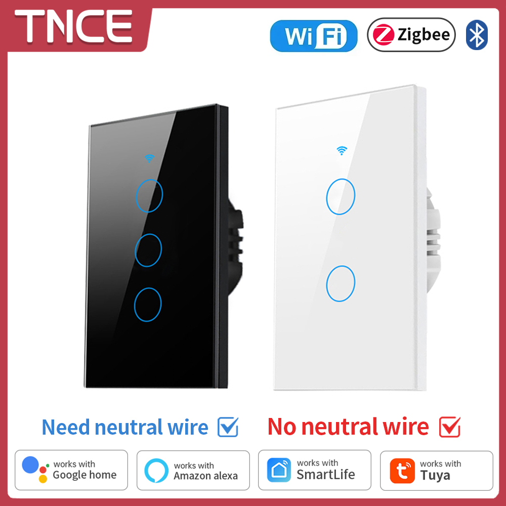 Smart Home Certification - Tnce Tuya สวิตช์ไฟอัจฉริยะ wifi/zigbee, สายกลาง/ไม่มีลวดกลางต้องมีสวิตช์สัมผัสติดผนังทำงานร่วมกับ Alexa,